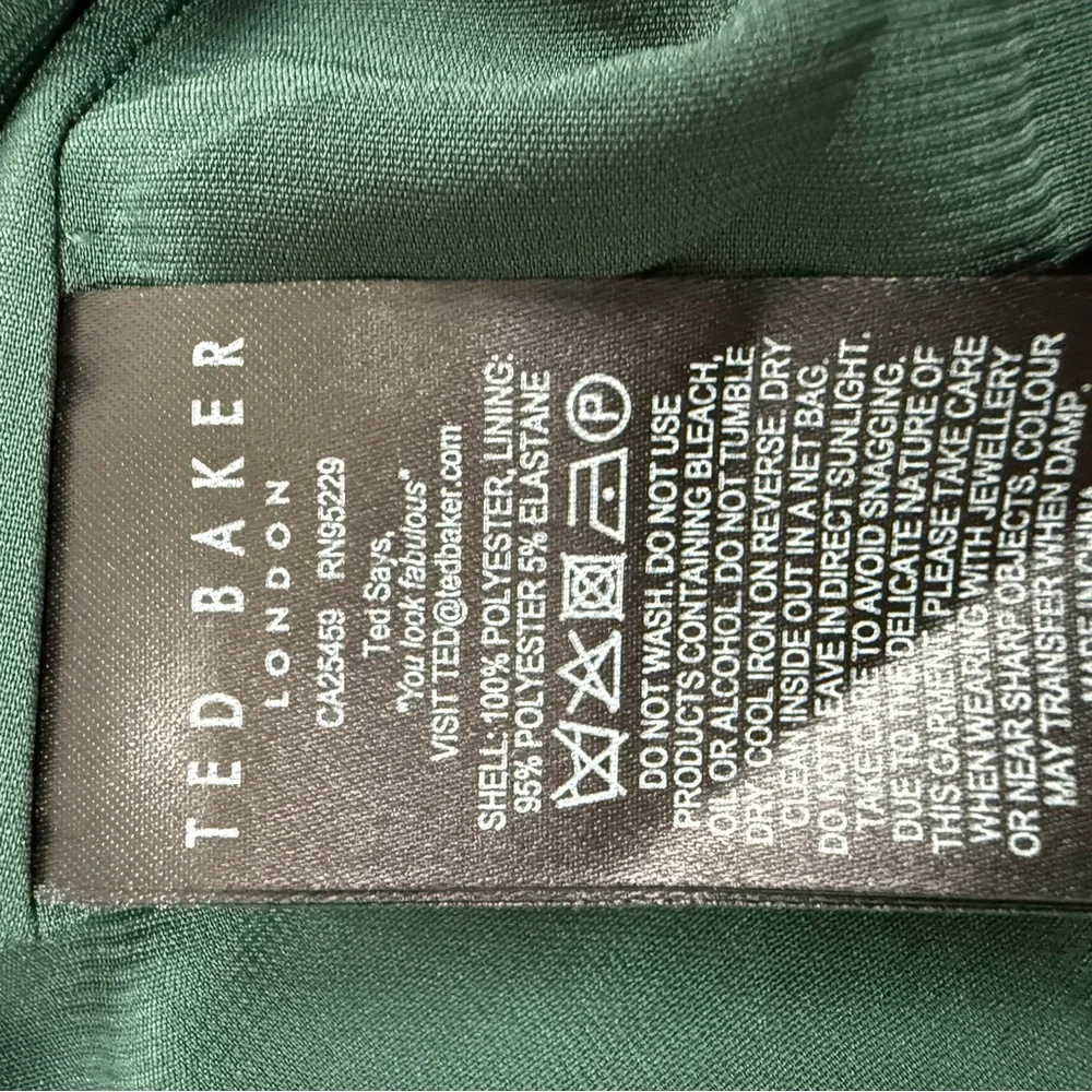 Ted Baker Zaaraa One-Shoulder Satin Draped Sheath Cocktail Dress Deep Green - Picture 12 of 13